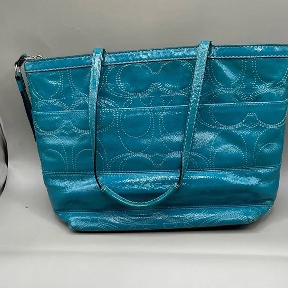 Coach Stunning Patent Leather Bag Teal Coach E1275-F19198 - Picture 5 of 11